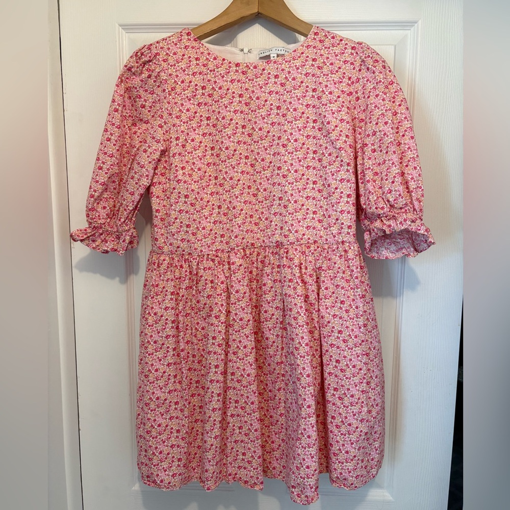 English Factory Pink Floral Puff Sleeve Dress
